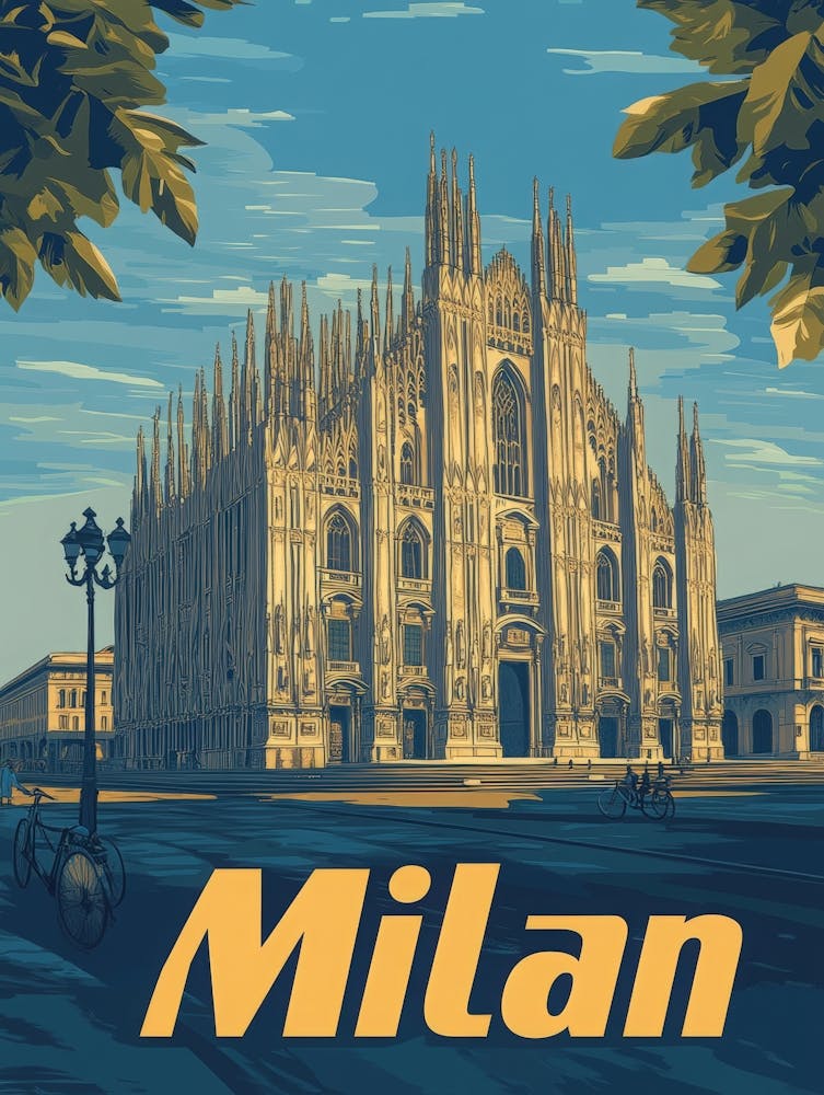 Aihrgdesign - Ein Vintage Reiseposter von Mailand mit dem St D819a538 2930 4f12 91ea 526becaf26e2 1
