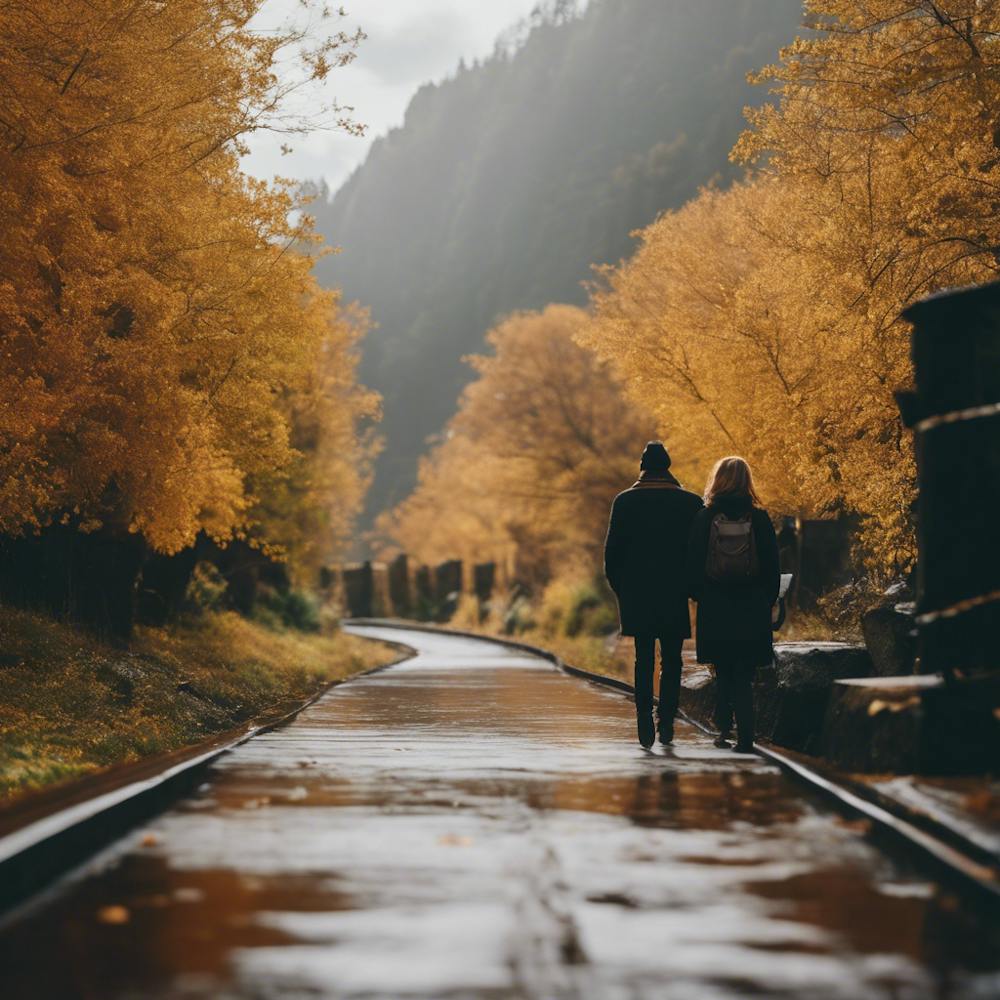Couple Walking On A Train Track