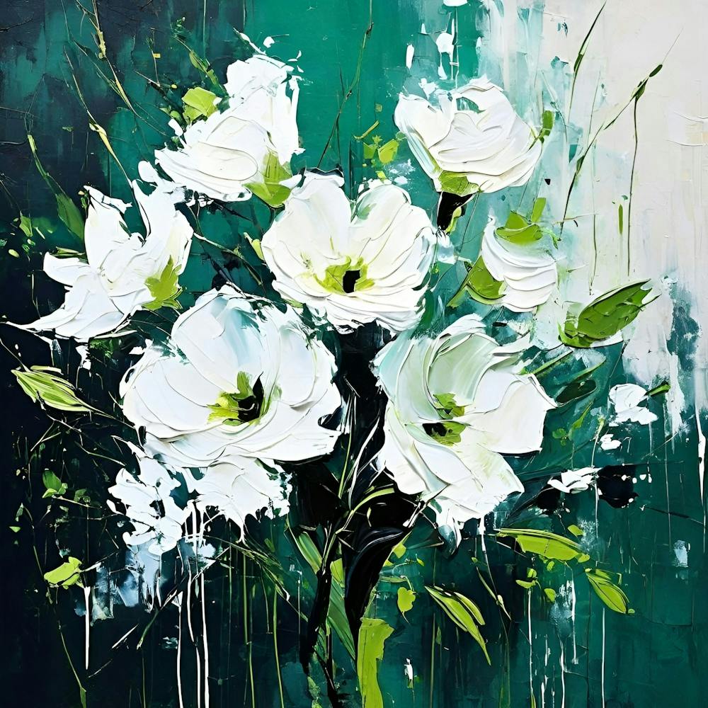 An Abstract Expressionist Interpretation Of A Bouquet Of White Flowers Using Bold Brushstrokes And (1)