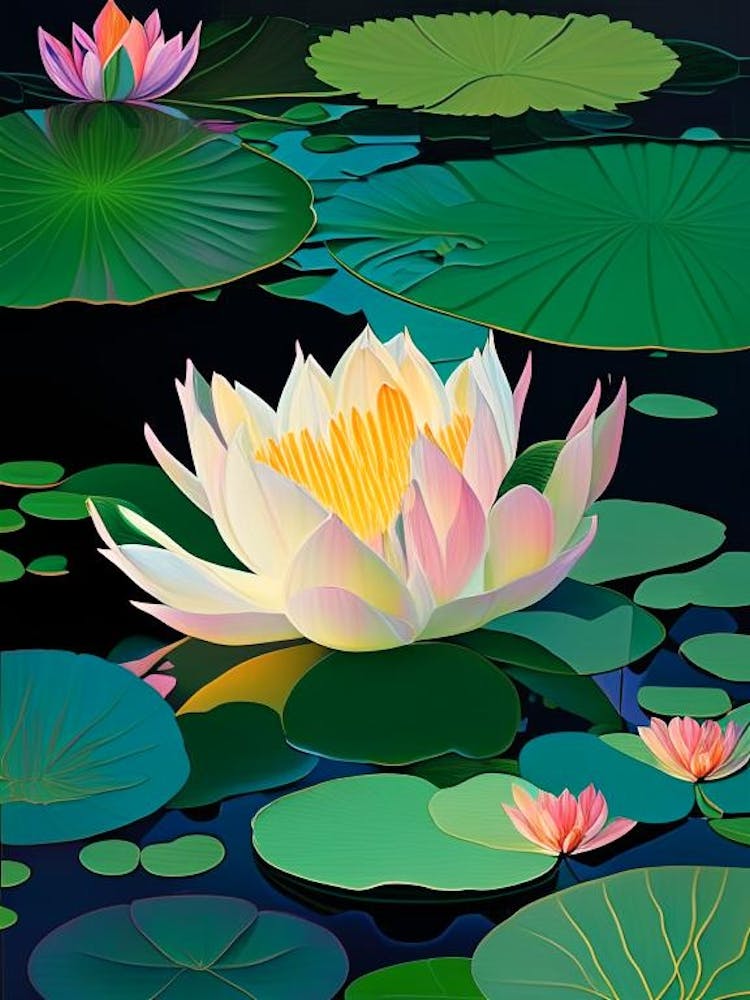 Blooming Lotus Flower In Lake Fauvism Matisse 2