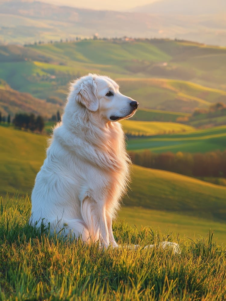 Golden Retriever In Tuscany. Generated AI. 1