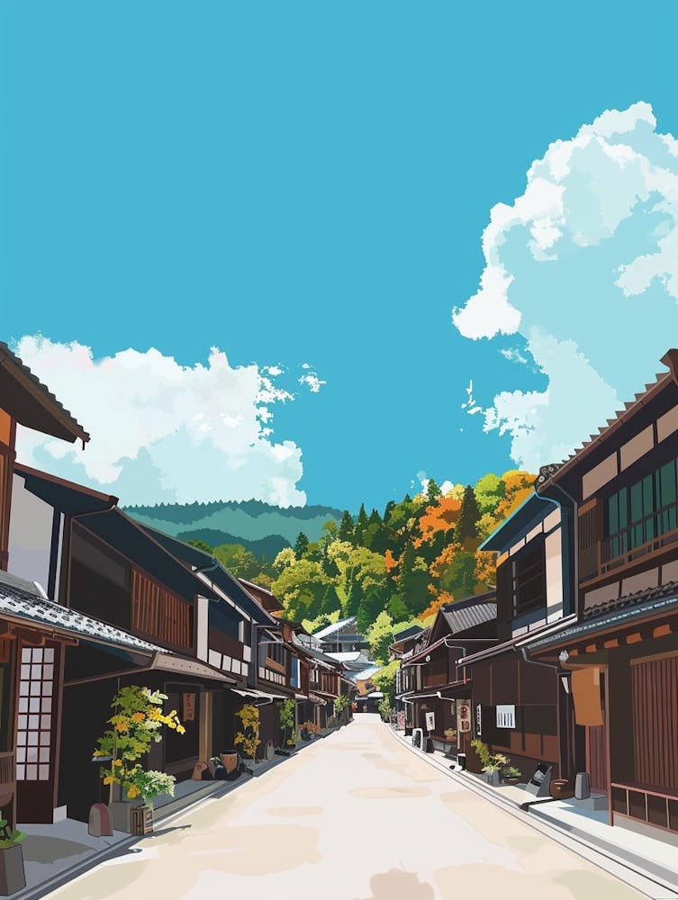 Takayama Old Town Japan Colourful Illustration