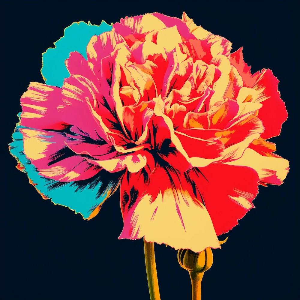Andy Warhol Style Pop Art Flowers Carnation Dianthus 3 Square