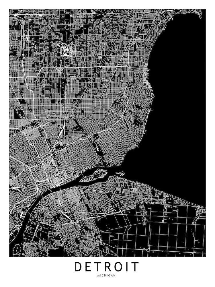 Detroit Black And White Map