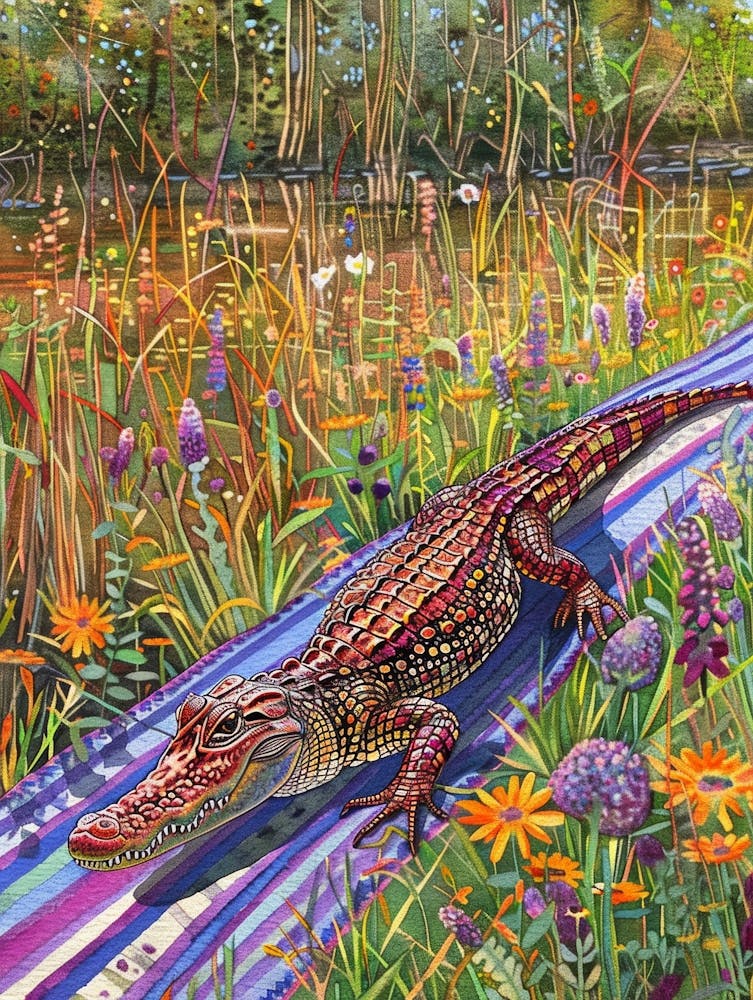 Alligator In The Grass