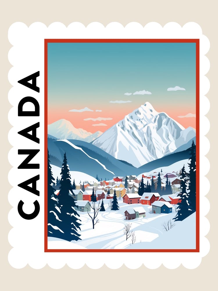 Retro Winter Stamp Poster Banff Canada 2