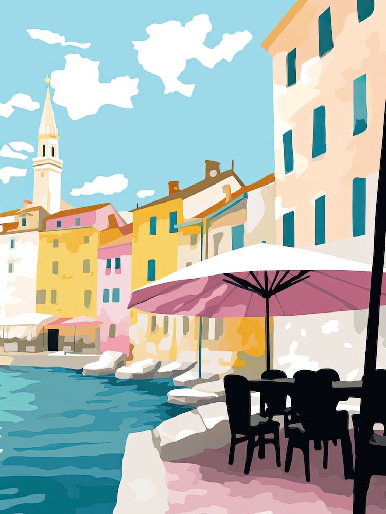 Rovinj, Croatia, Flat Pastels Tones Illustration 3