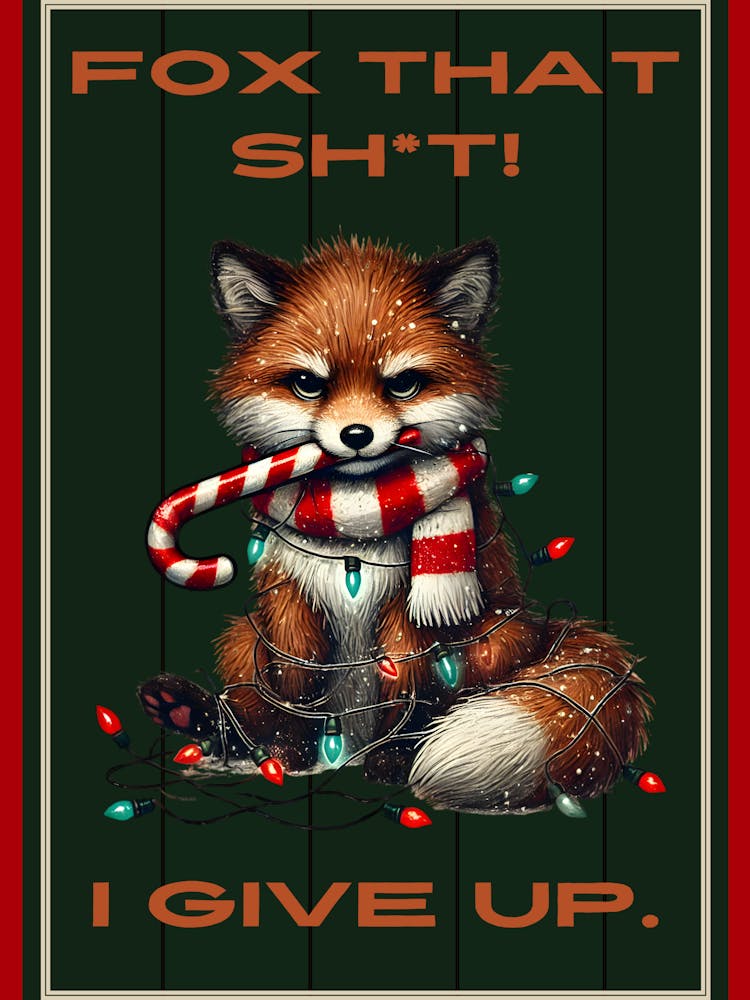 Fox in Christmas Lights Green Sign