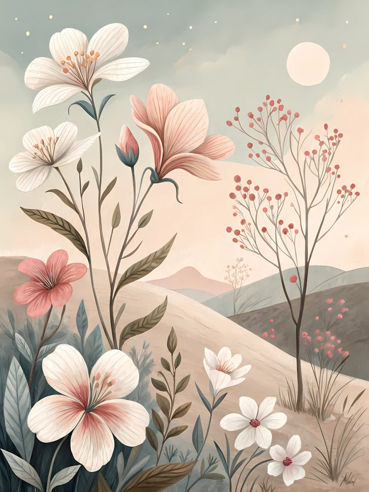 Scandinavian Minimalistic Floral Oil Painting Style