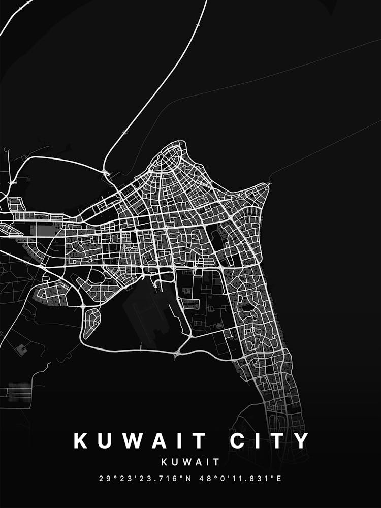 Kuwait City Kuwait Black Map