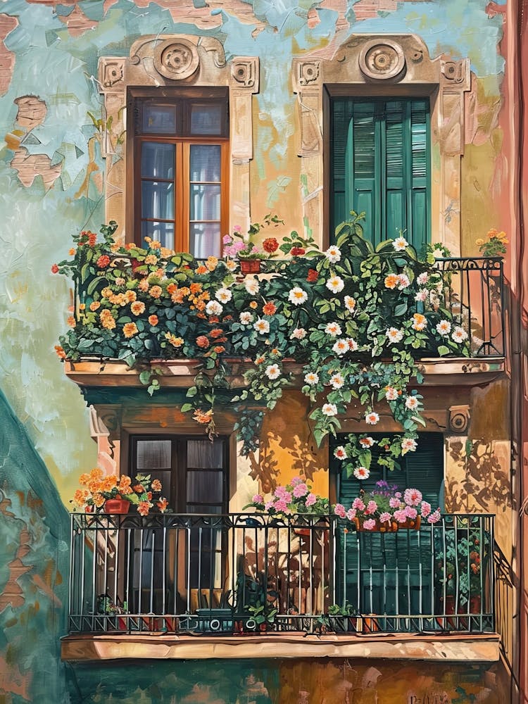 Balcony View Painting In Barcelona 1