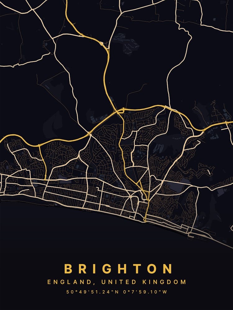 Brighton England United Kingdom Black And Gold Map