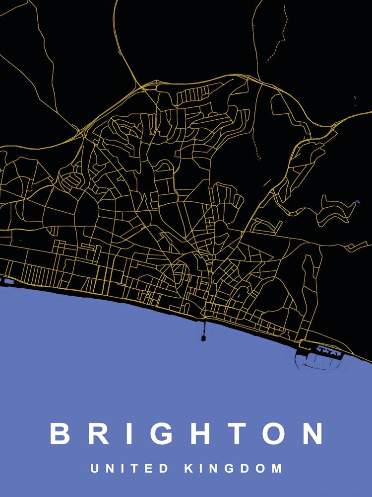 Brighton City Map Black and Gold