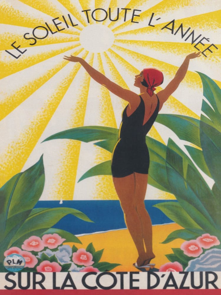 Sur La Cote D' Azur France Vintage Travel Poster
