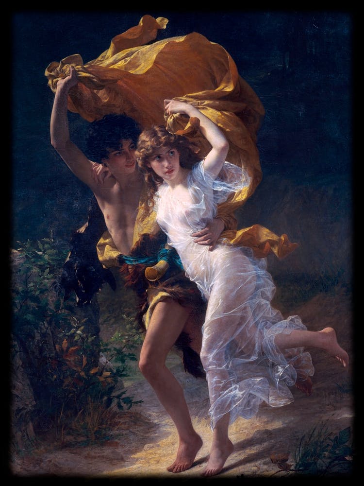 Remastered HD "The Storm" 1880 by French Painter Pierre-Auguste Cot, the original hangs in the Metropolitan Museum of Art, New York - Romanticism Valentines Lovers Elope Renaissance Aesthetic