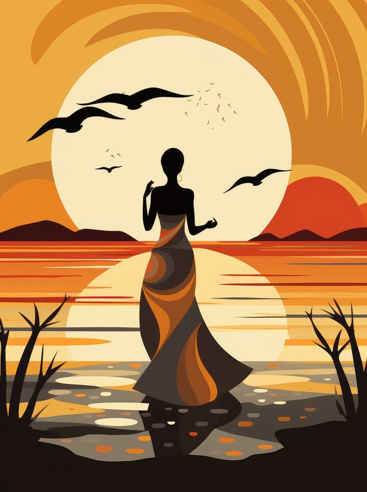 Sunset Woman In A Dress