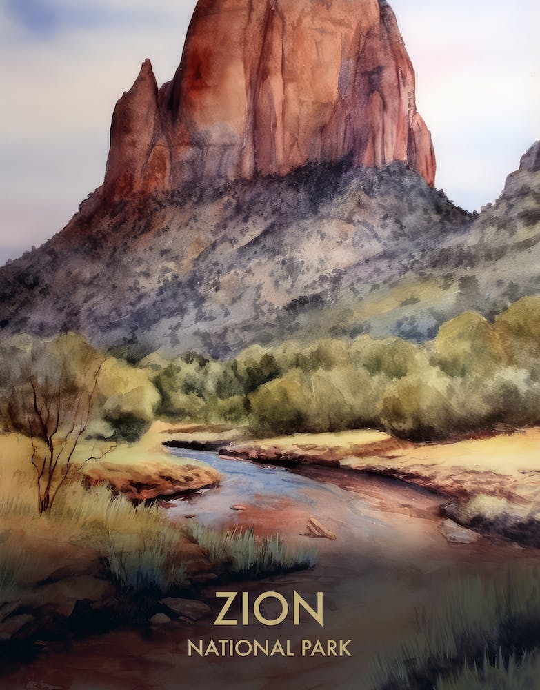 Zion National Park Watercolour Vintage Travel Poster 1