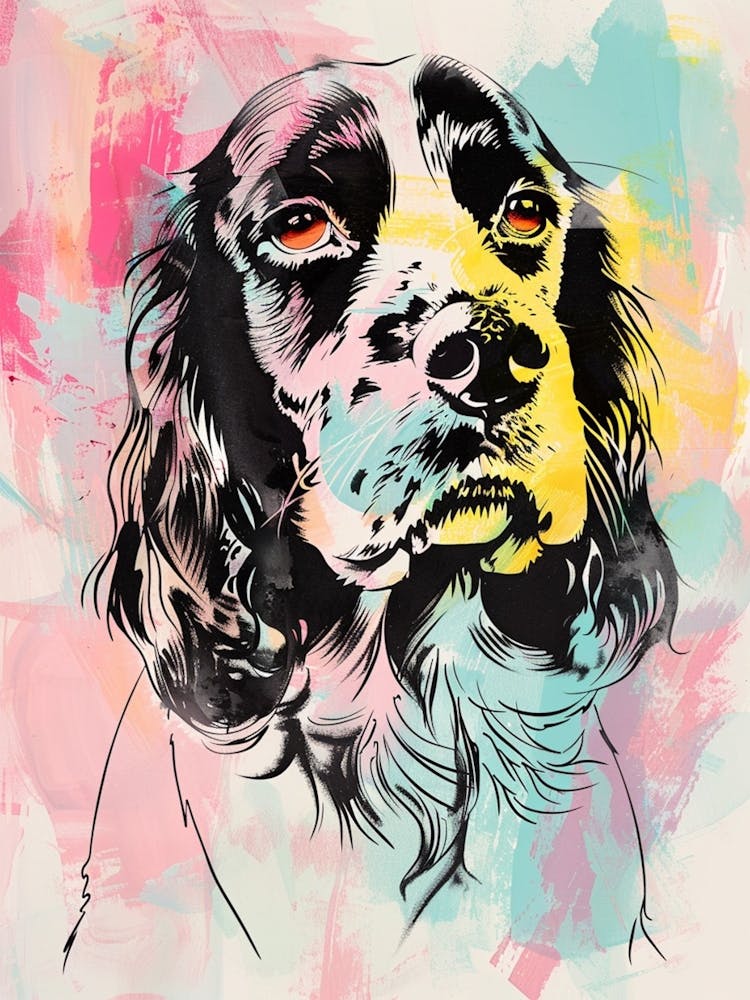 Springer Spaniel Dog Pastel Line Illustration  4