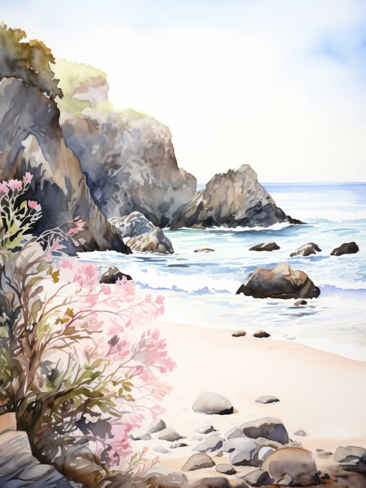Watercolor Painting Of Pfeiffer Beach, Big Sur California 2