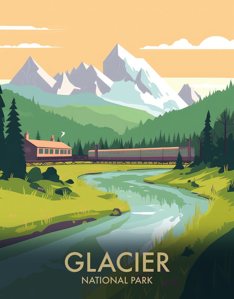 Glacier National Park Affiche de voyage vintage 1