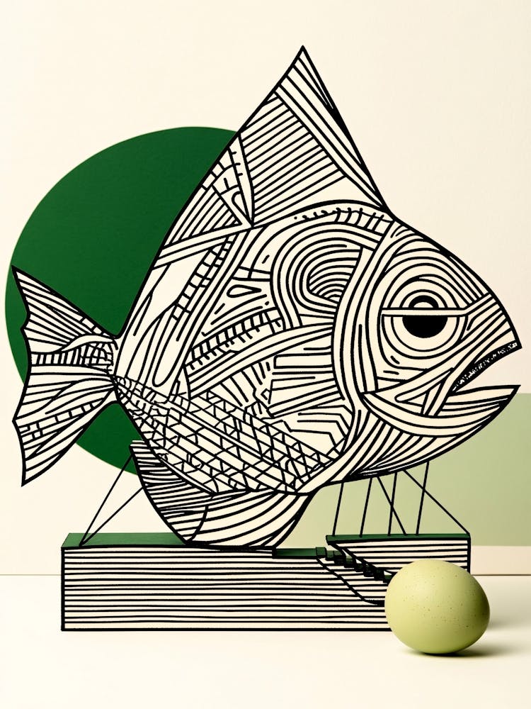 Fish Minmal Art Greenand Black Minimal Print