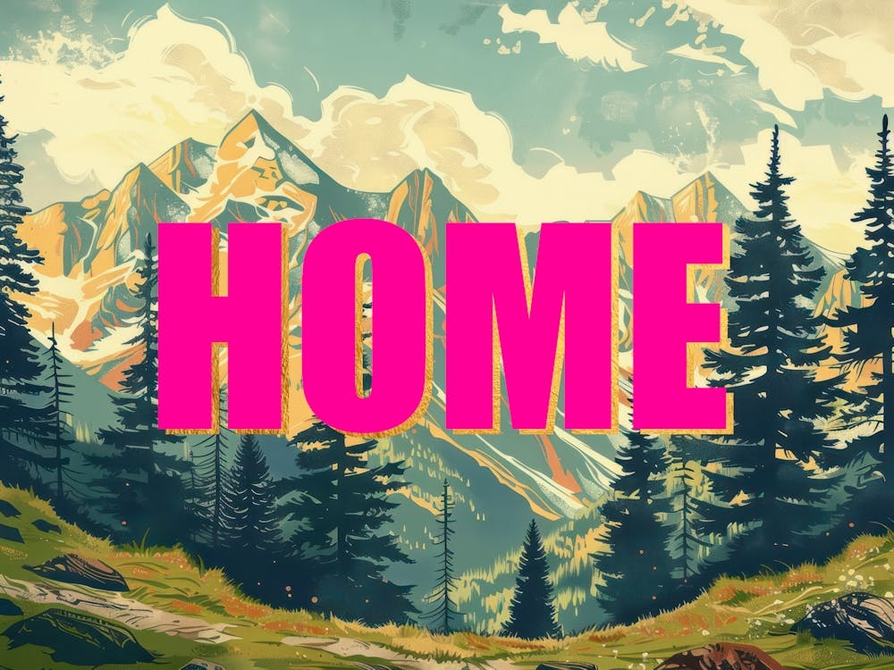 Pink And Gold Home Poster Landscape Retro Illustration 5