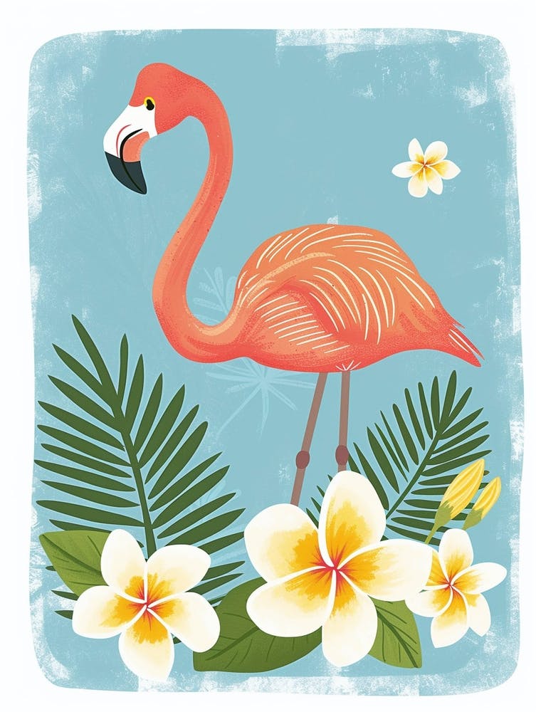Jamess Flamingo And Plumeria Minimalist Illustration 1