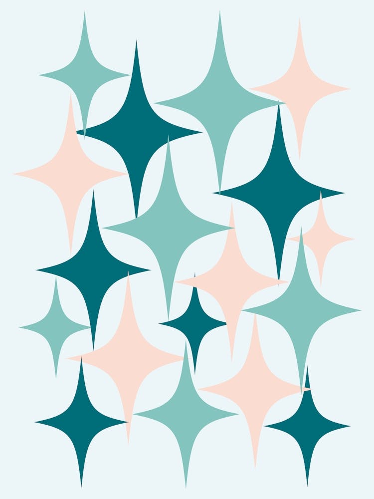 Mid Century Modern Atomic Starburst Teal, Peach