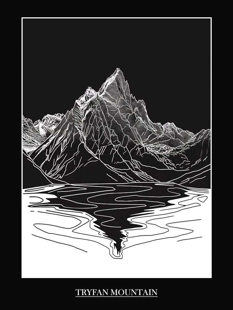 Tryfan Mountain Line Drawing 3 Poster