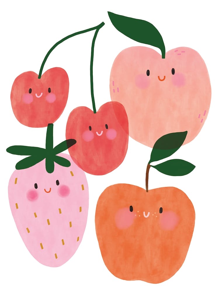 Nursery Kids Room Art Pink Baby Fruit