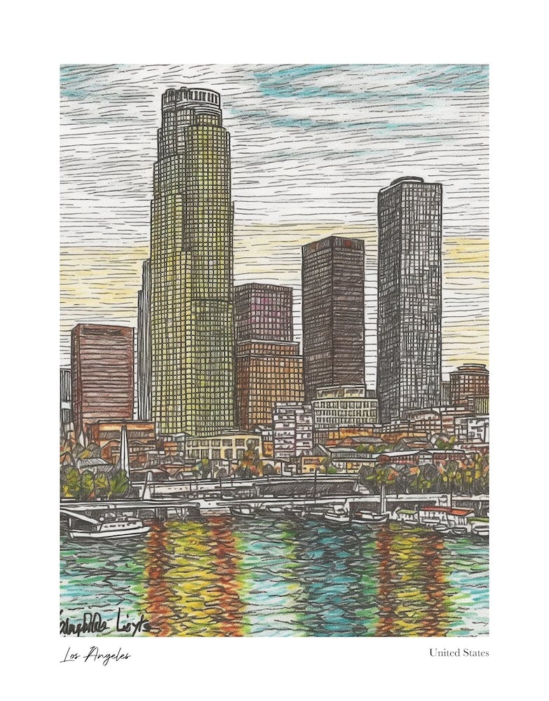 Los Angeles United States Drawing Pencil Style 1 Travel Poster
