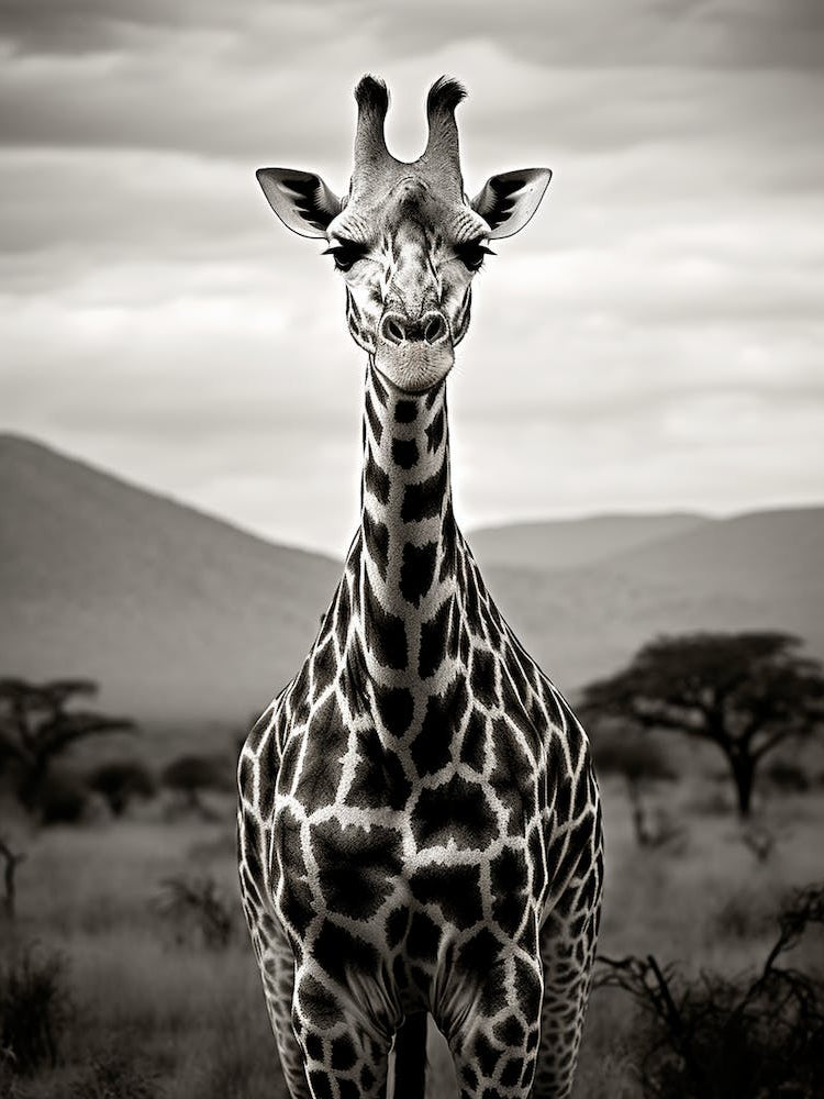 Black And White Photograph Of Giraffe 1