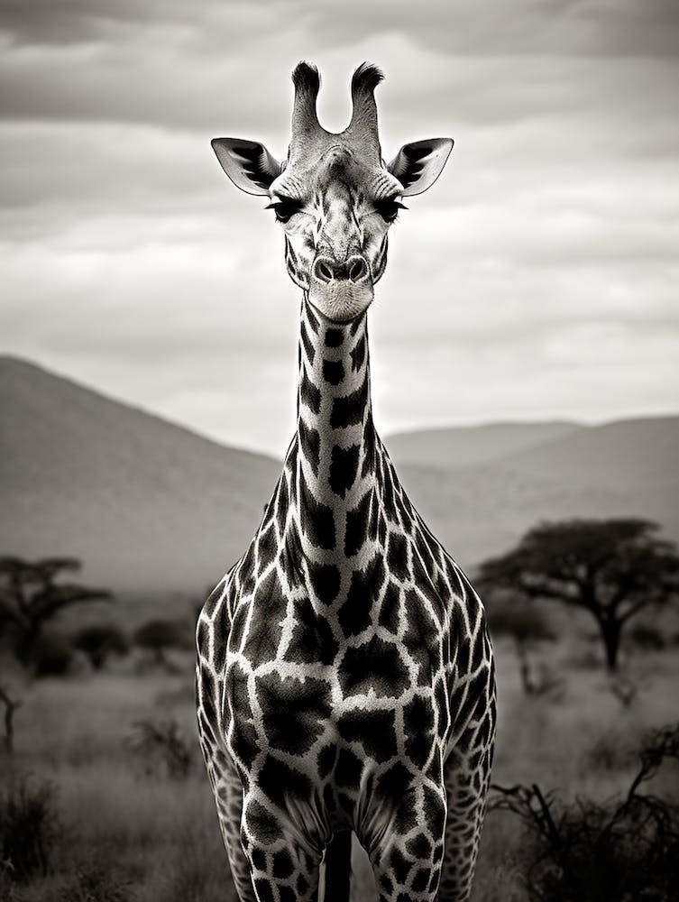 Black And White Photograph Of Giraffe 1