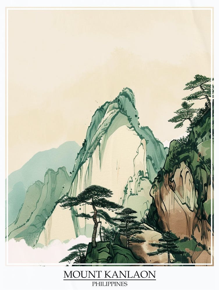 Mount Kanlaon Philippines Color Line Drawing 3 Poster