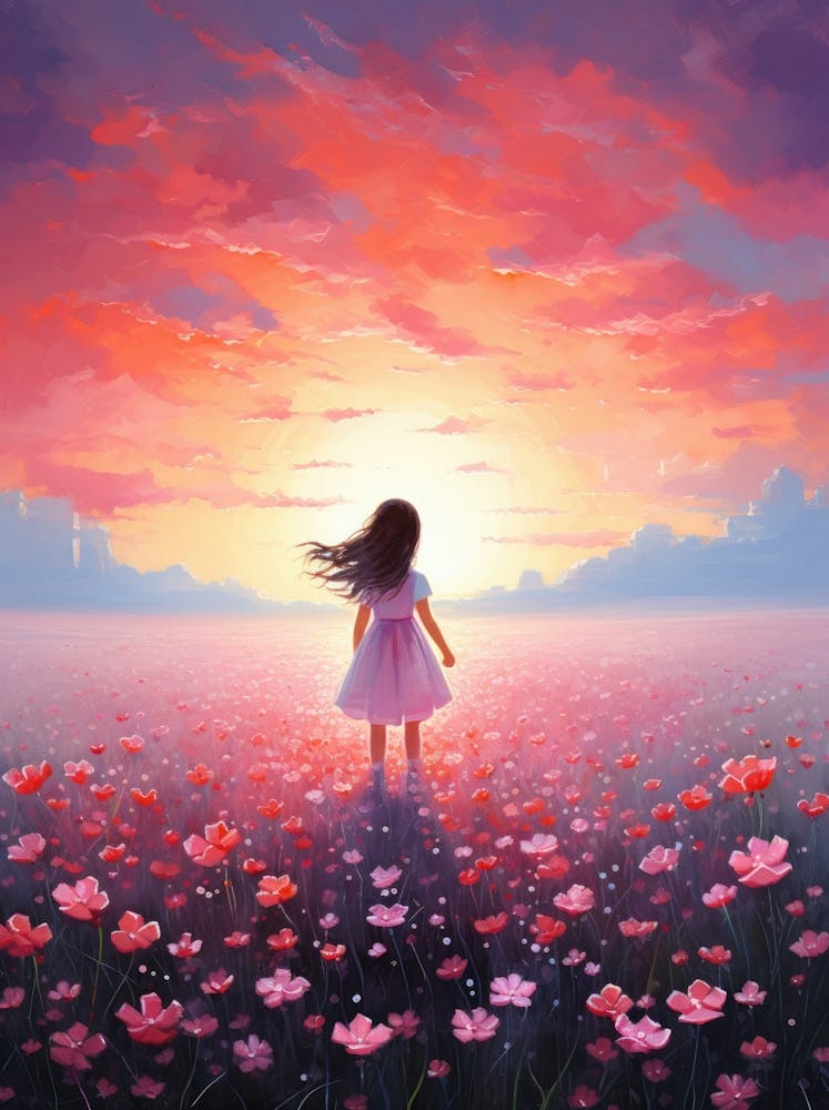 Little Girl In A Field Of Flowers