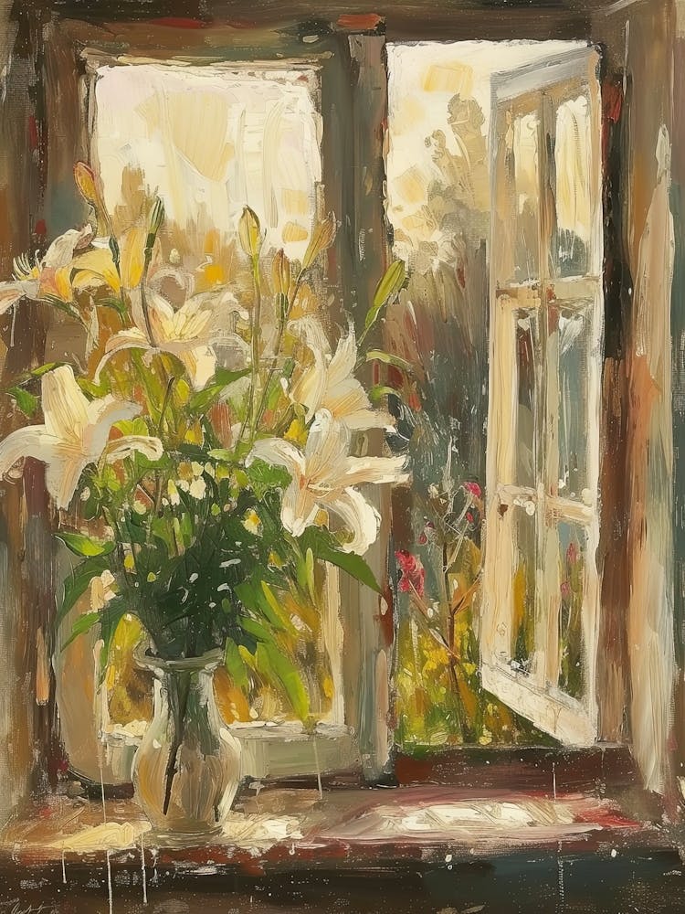 Lily Flowers On A Cottage Window 4