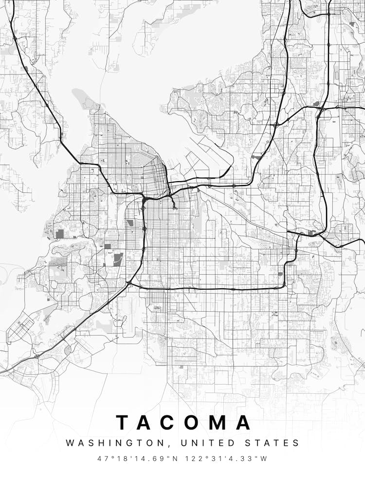 Tacoma Washington USA White Map
