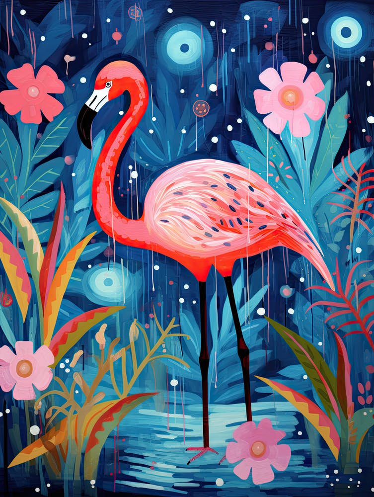 Pink Flamingo In The Night, Matisse Inspired