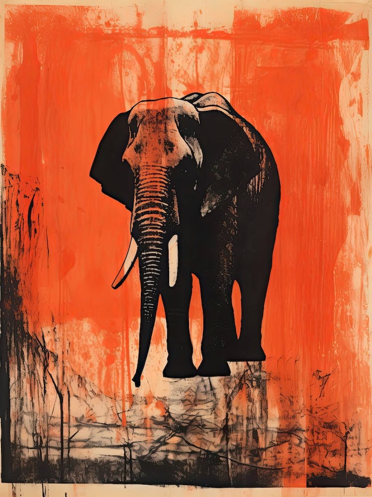 Elephant, Woodblock Animal  Drawing 2