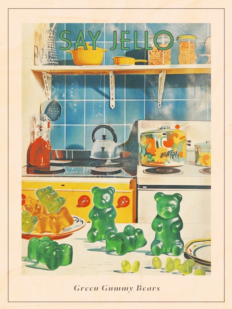 Green Gummy Bears In The Retro Kitchen Poster
