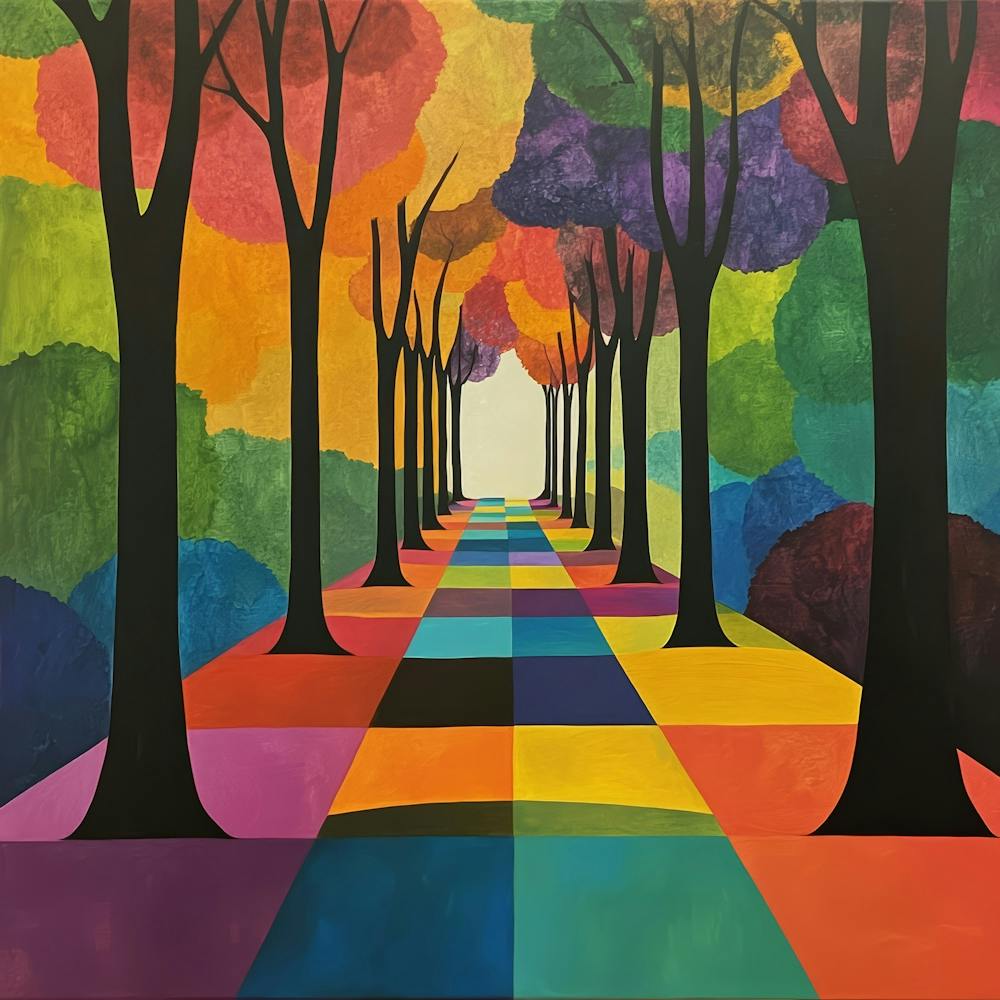 trees with black trunks and leaves in various colors 1