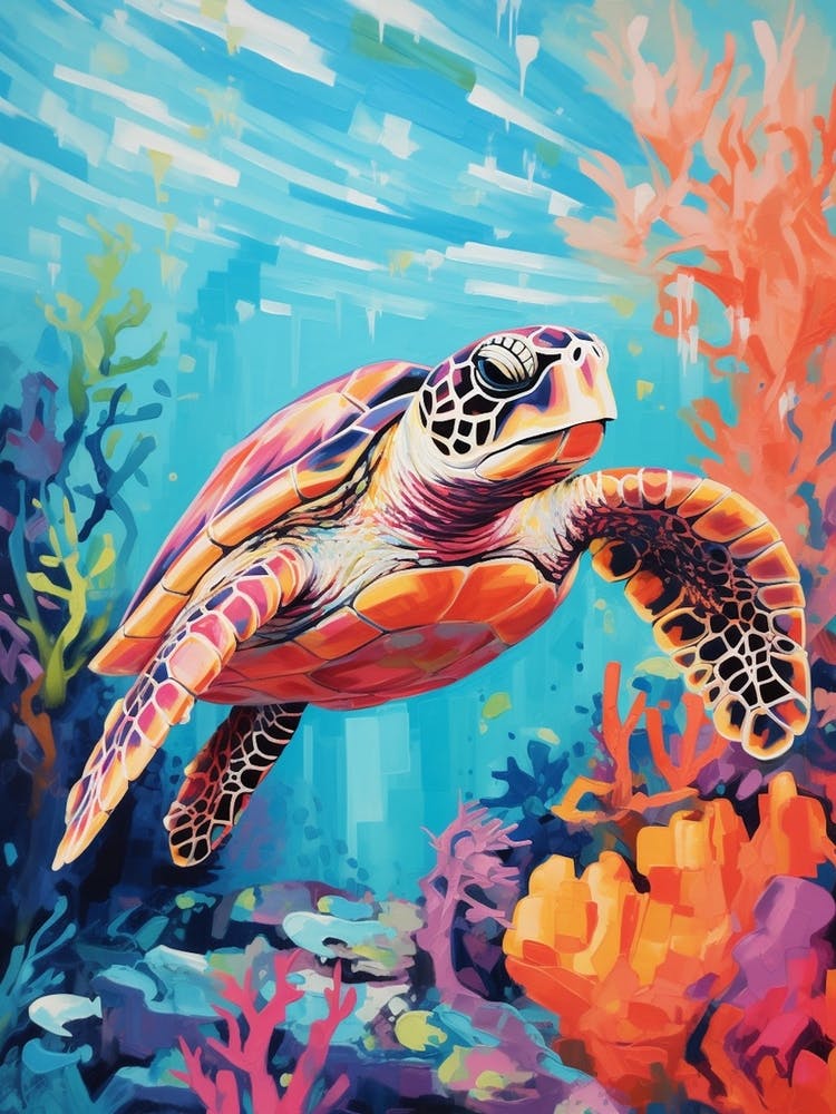 Brushstroke Sea Turtle With Coral 8
