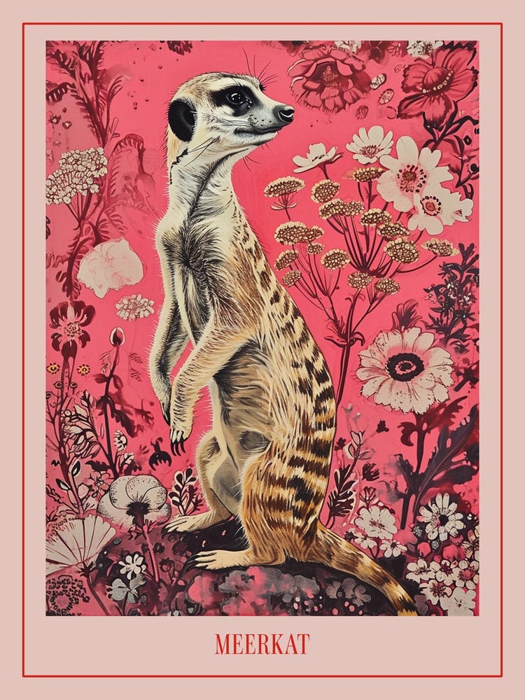 Floral Animal Painting Meerkat 1 Poster