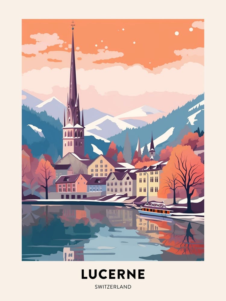 Vintage Winter-Reiseposter Luzern Schweiz 4