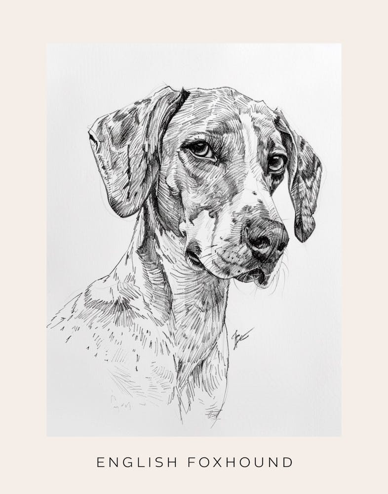 English Foxhound Dog Line Sketch 4 Poster