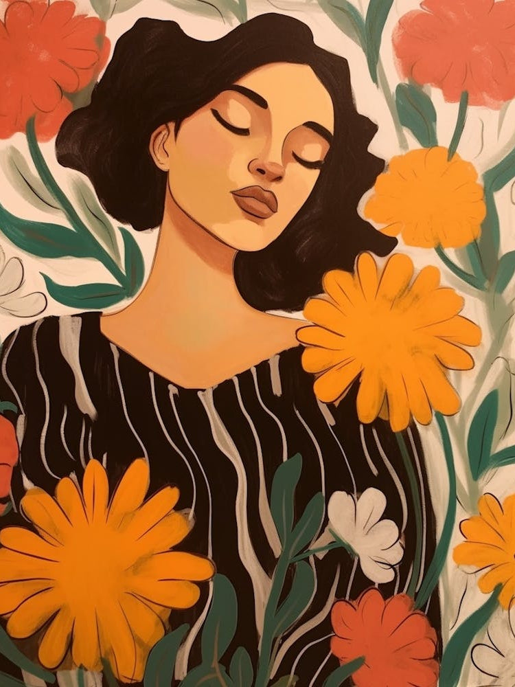 Woman With Autumnal Flowers Marigold 2