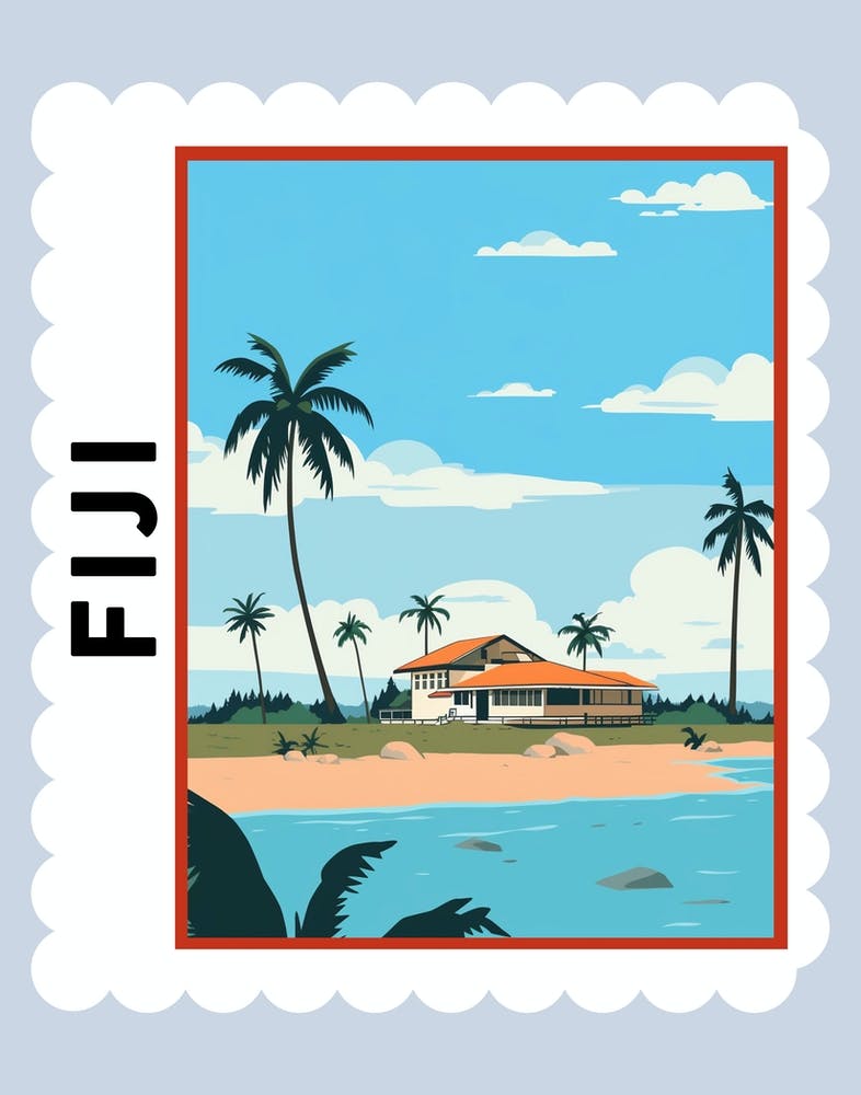 Fiji 2 Travel Stamp Poster