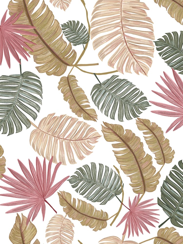Nature Color Hand Drawn Tropical Leaves Pattern