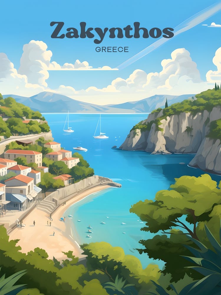 Zakynthos Greece Seaside Modern Travel Art
