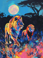 Masai Lion Night Hunt Fauvist Painting 1
